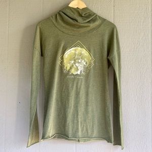 Soul Flower Organic Cotton Blend Graphic Cowl Longsleeve Yoga Hoody Green Small